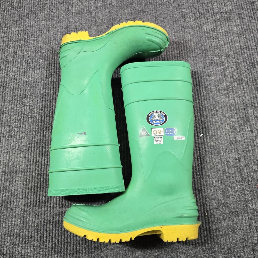 Bata Hazmax Boots Mens Size 7 Green Yellow Chemical Resistant Steel Toe‎ USA